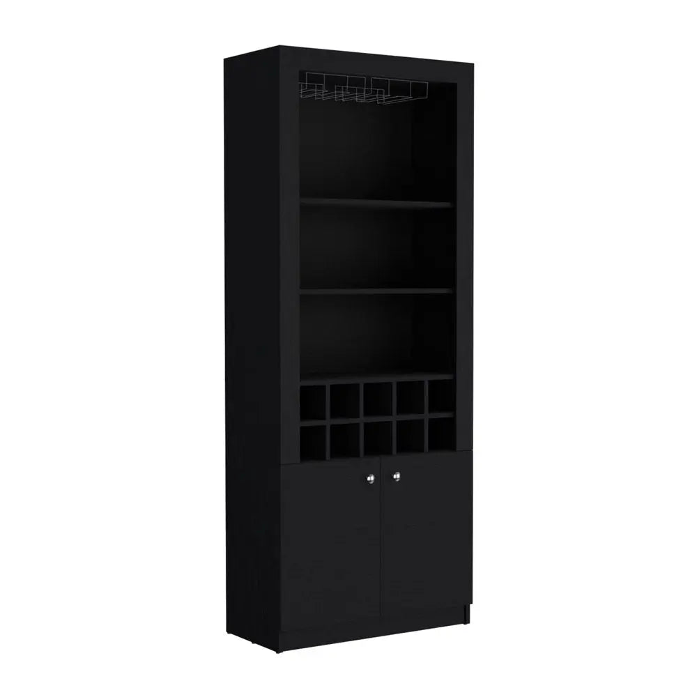75" Black Wood Bar Cabinet With Two Doors HomeRoots