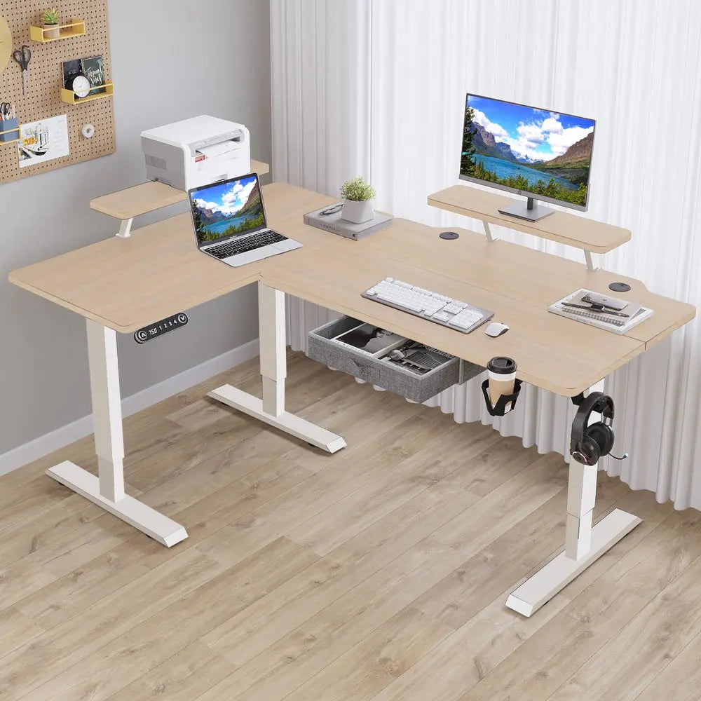 45" Adjustable Oak and White Standing Desk HomeRoots