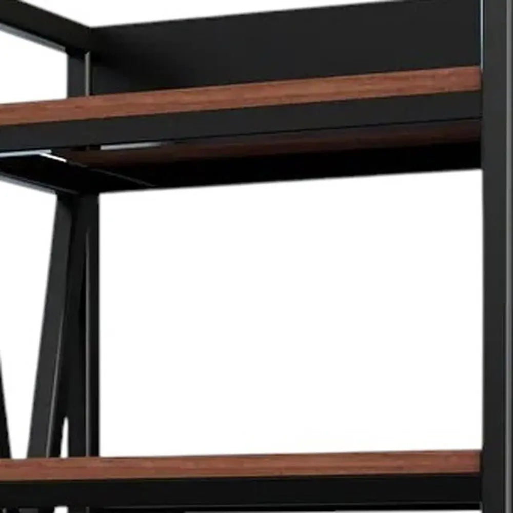 56" Black And Brown Metal and Wood Four Tier Etagere Bookcase - NOBLE HOME INTERIORS