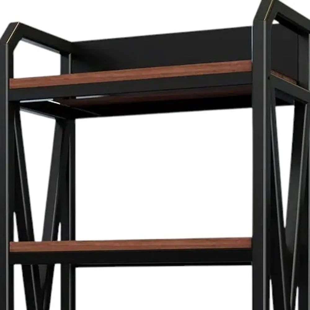 56" Black And Brown Metal and Wood Four Tier Etagere Bookcase - NOBLE HOME INTERIORS