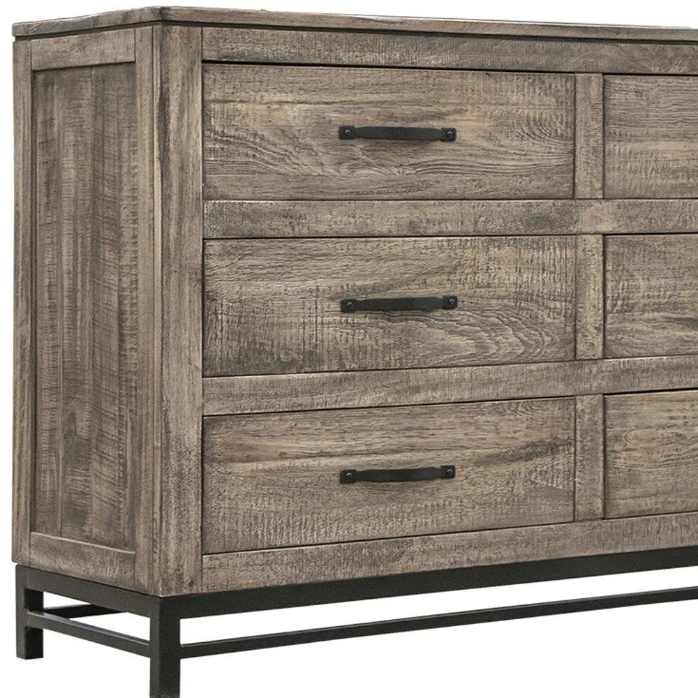 56" Brown Solid Wood Six Drawer Double Dresser - NOBLE HOME INTERIORS