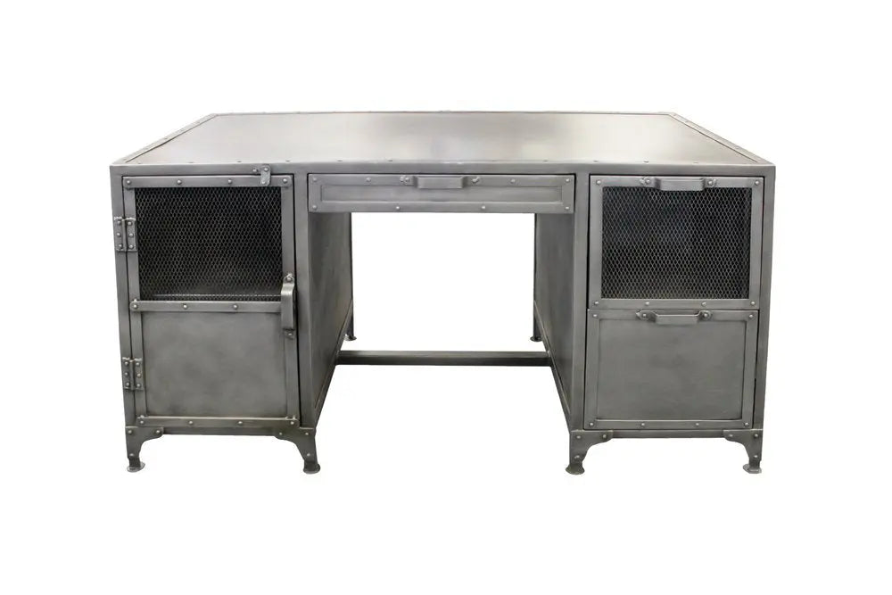56" Gray Metal Computer Desk With Three Drawers - NOBLE HOME INTERIORS