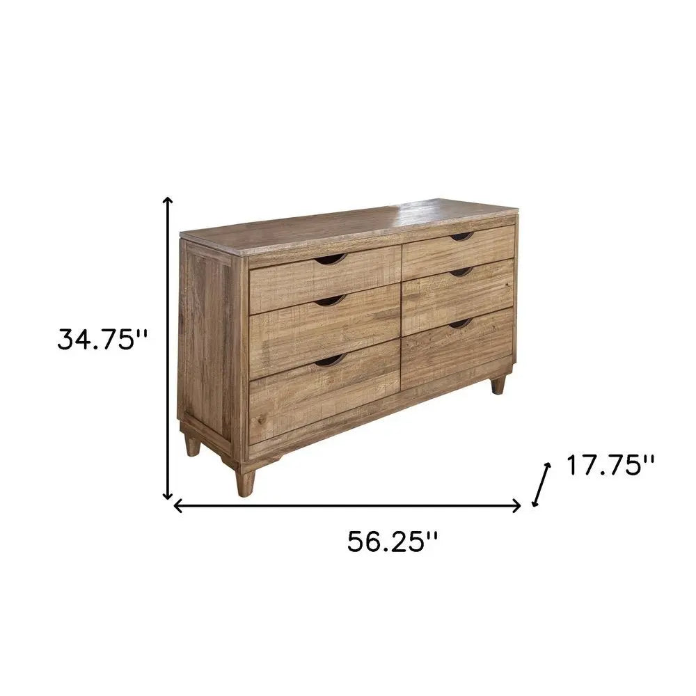 56" Natural Solid Wood Four Drawer Double Dresser - NOBLE HOME INTERIORS