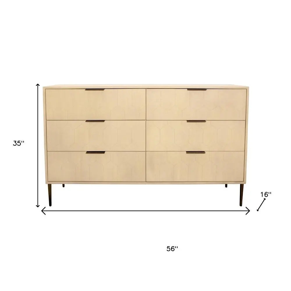 56" Natural Solid Wood Six Drawer Dresser - NOBLE HOME INTERIORS