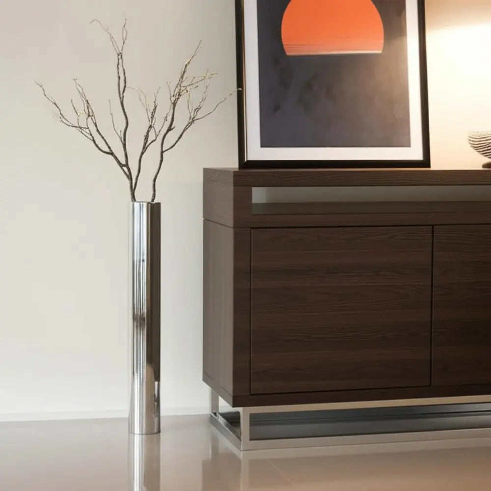 56" Silver Aluminum Cylinder Table Vase - NOBLE HOME INTERIORS