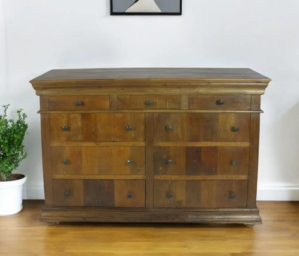 60" Brown Reclaimed Wood Nine Drawer Double Dresser HomeRoots