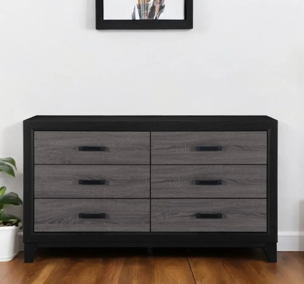 58" Black And Gray Wood Six Drawer Double Dresser HomeRoots
