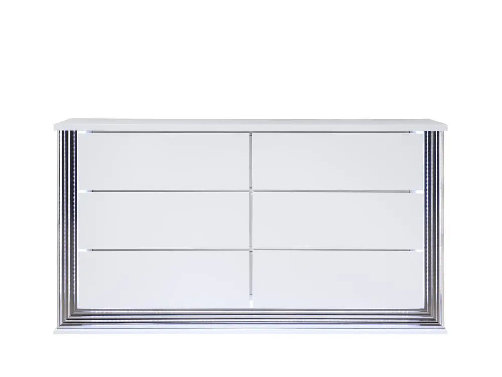 61" White Wood Lighted Six Drawer Double Dresser HomeRoots