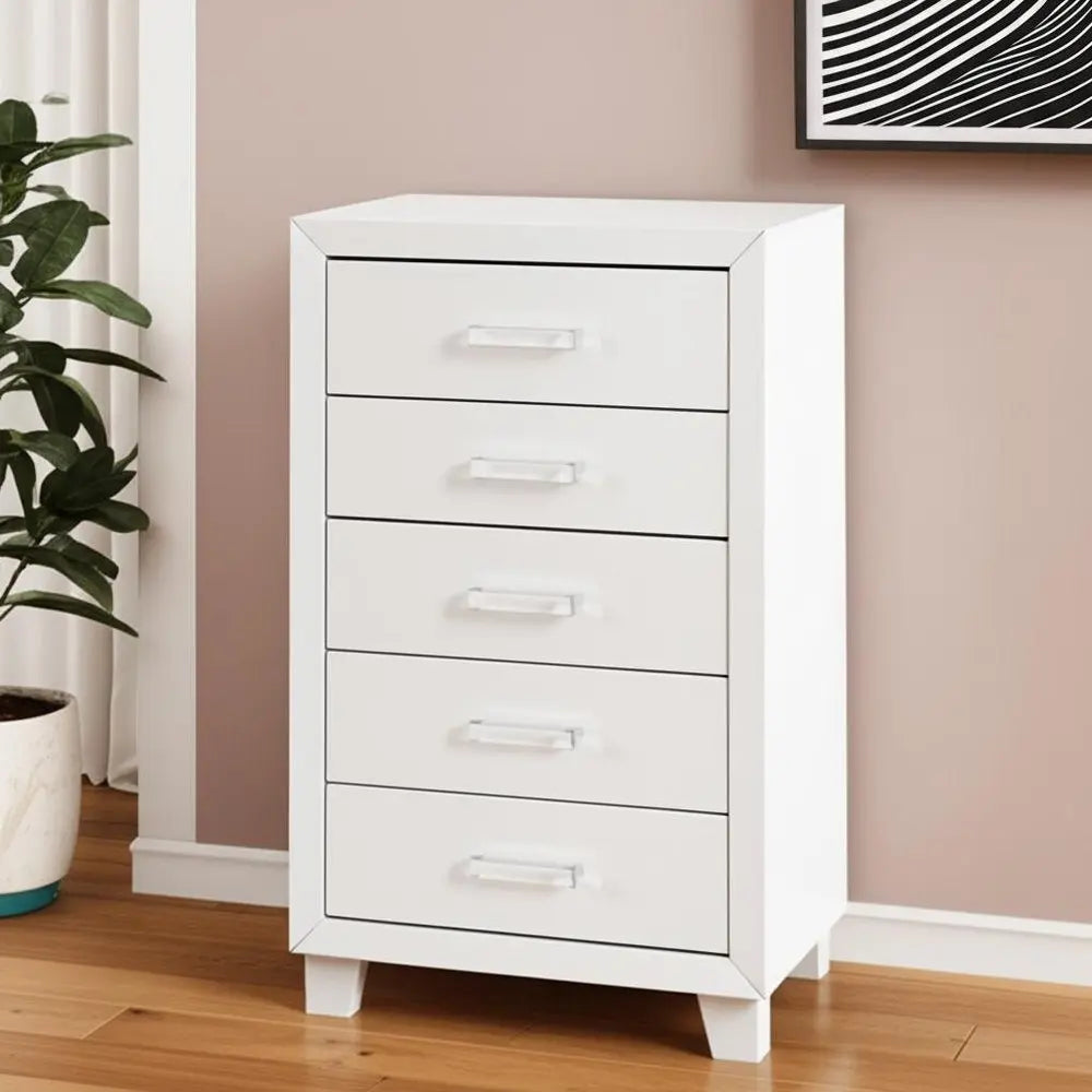 49" White Wood Five Drawer Dresser HomeRoots