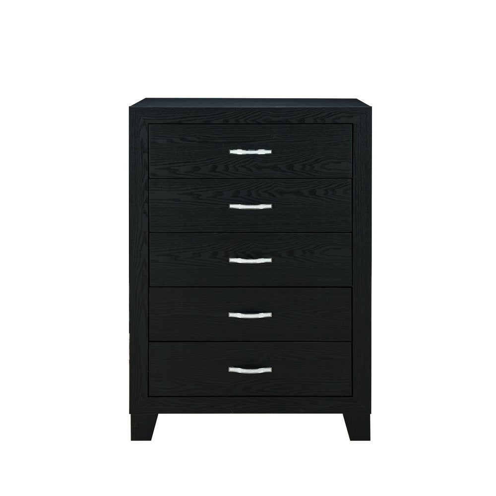 49" Black Wood Five Drawer Dresser