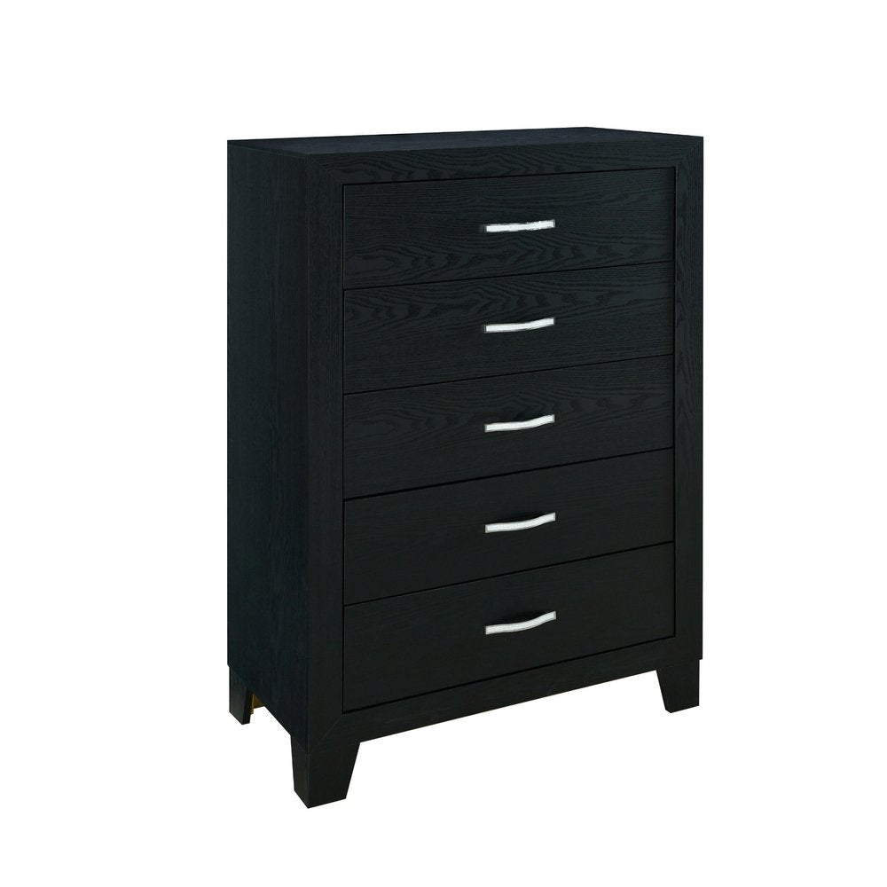 49" Black Wood Five Drawer Dresser