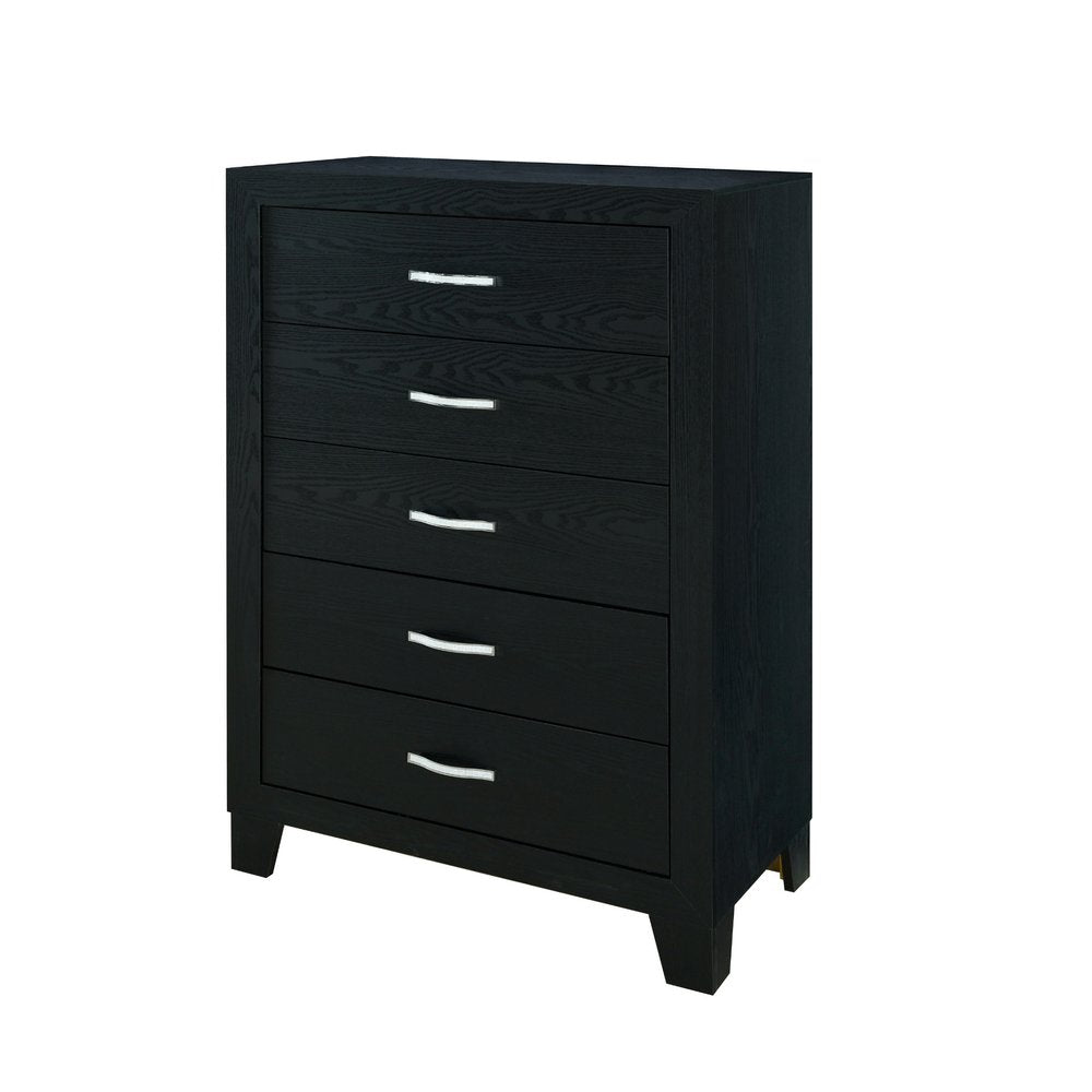 49" Black Wood Five Drawer Dresser