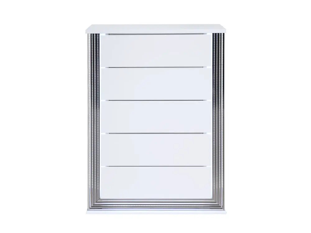 49" White Wood Lighted Five Drawer Dresser HomeRoots