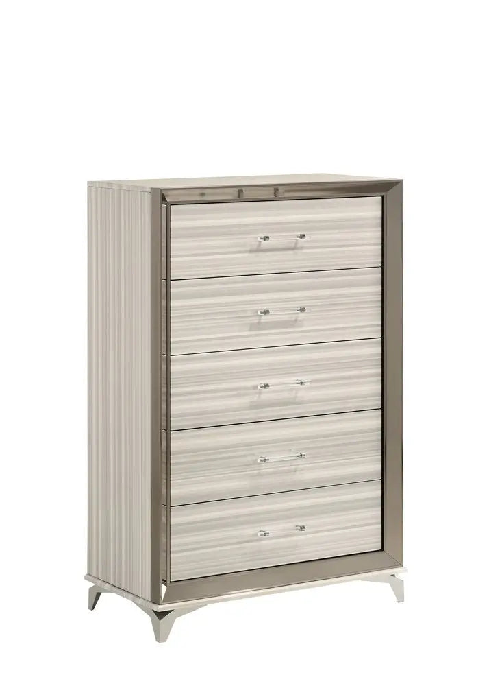 53" Beige And White Wood Lighted Five Drawer Dresser HomeRoots