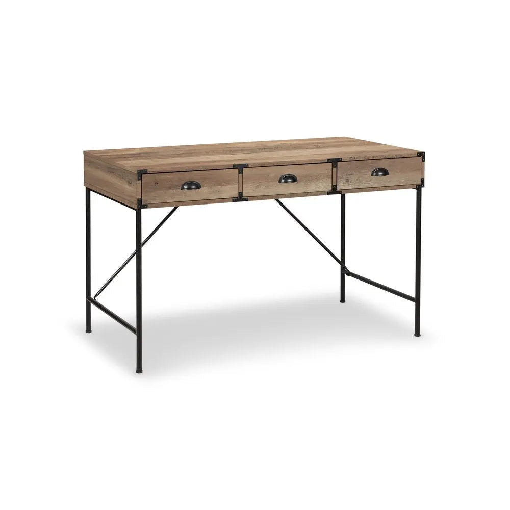 47" Oak Wood Wall Mounted H-Shape Writing Desk With Three Drawers HomeRoots