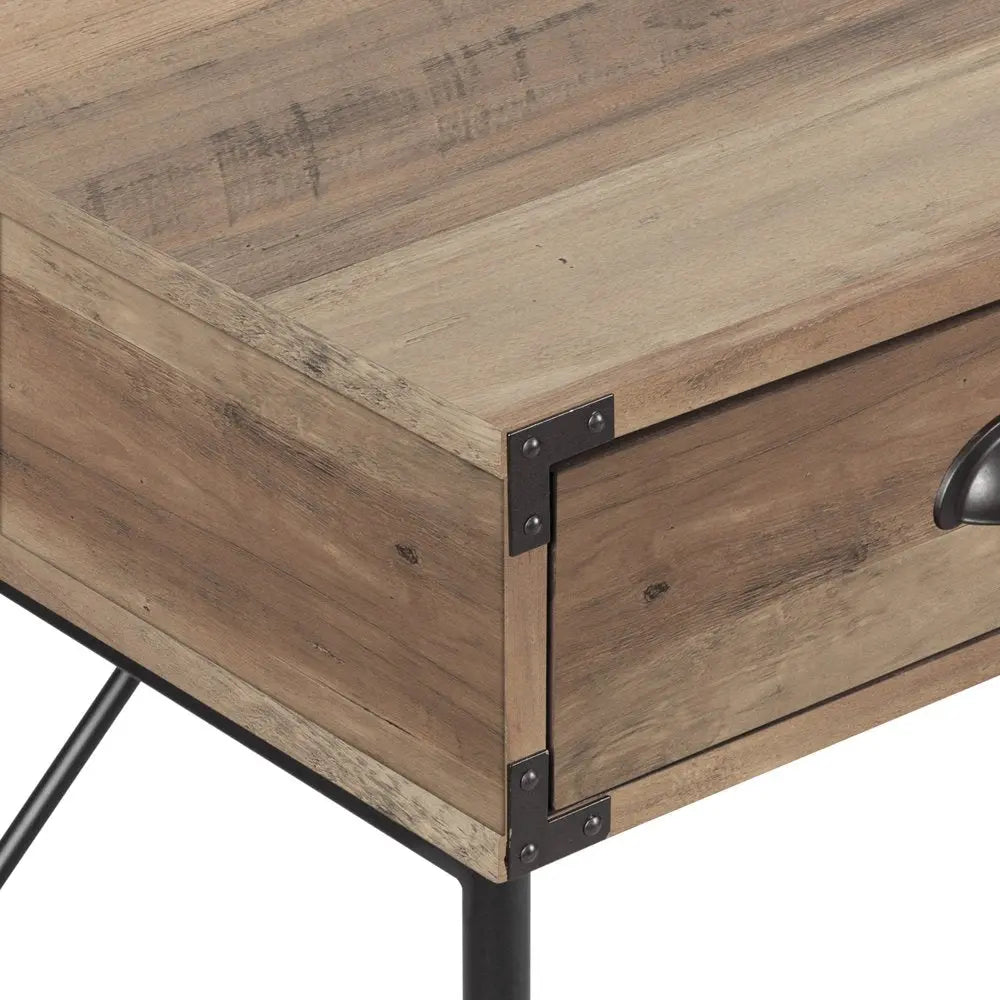 47" Oak Wood Wall Mounted H-Shape Writing Desk With Three Drawers HomeRoots