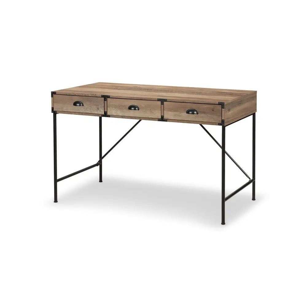 47" Oak Wood Wall Mounted H-Shape Writing Desk With Three Drawers HomeRoots