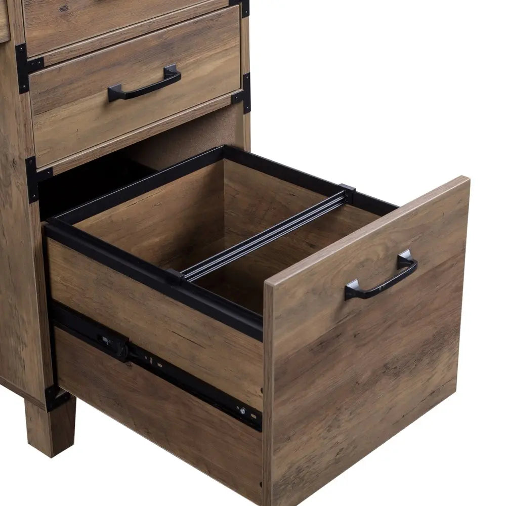 59" Natural Wood Executive Desk With Five Drawers HomeRoots