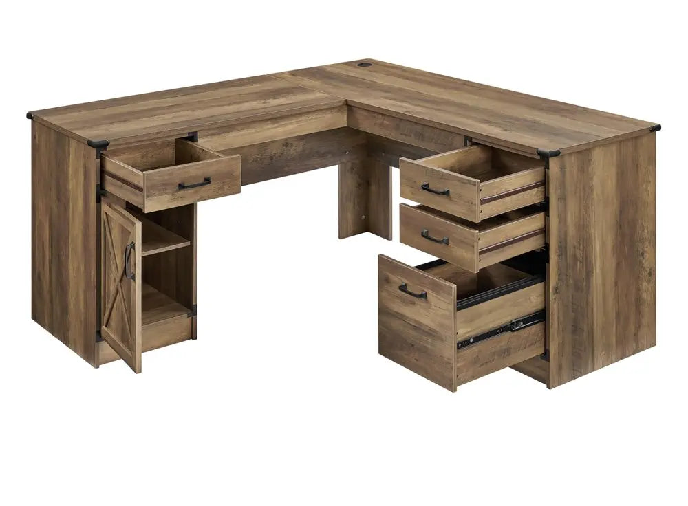 64" Oak Wood L Shape Executive Desk With Four Drawers HomeRoots