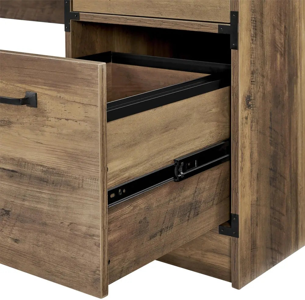 64" Oak Wood L Shape Executive Desk With Four Drawers HomeRoots