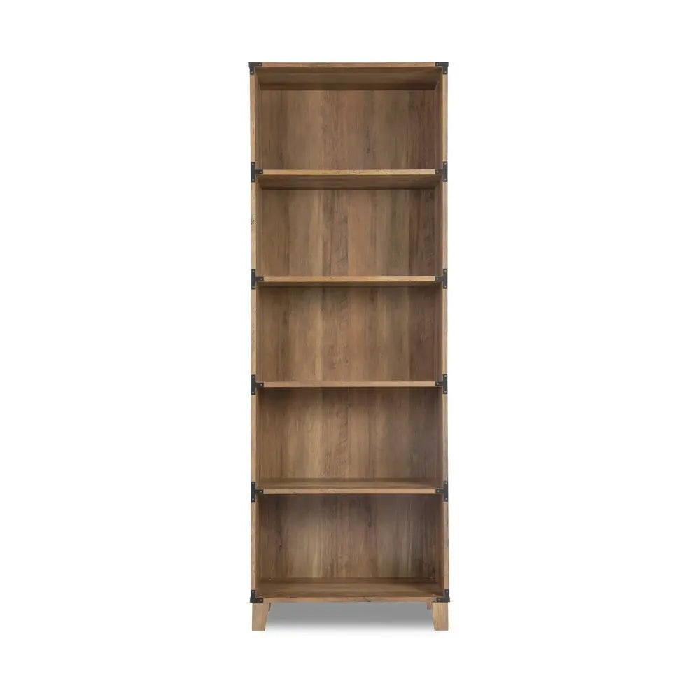 71" Oak Distressed Wood Five Tier Etagere Bookcase HomeRoots