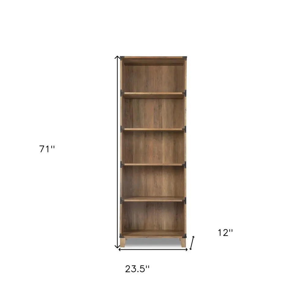 71" Oak Distressed Wood Five Tier Etagere Bookcase HomeRoots