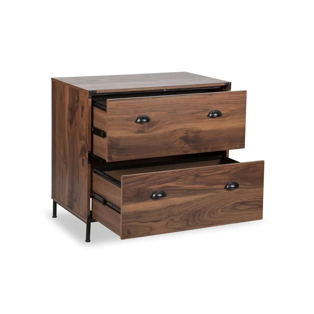 30" Walnut Wood Two Drawers Filing Cabinet HomeRoots