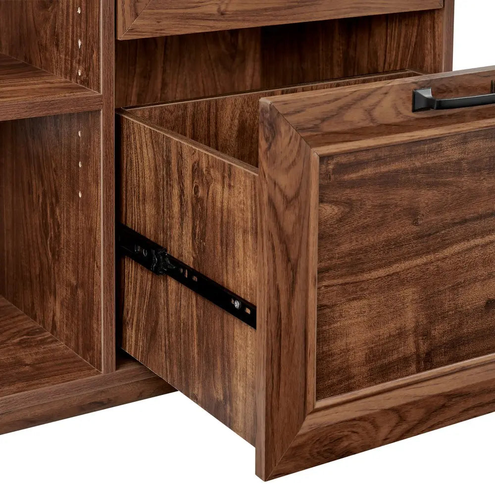 43" Walnut Distressed Wood Three Drawers Filing Cabinet HomeRoots