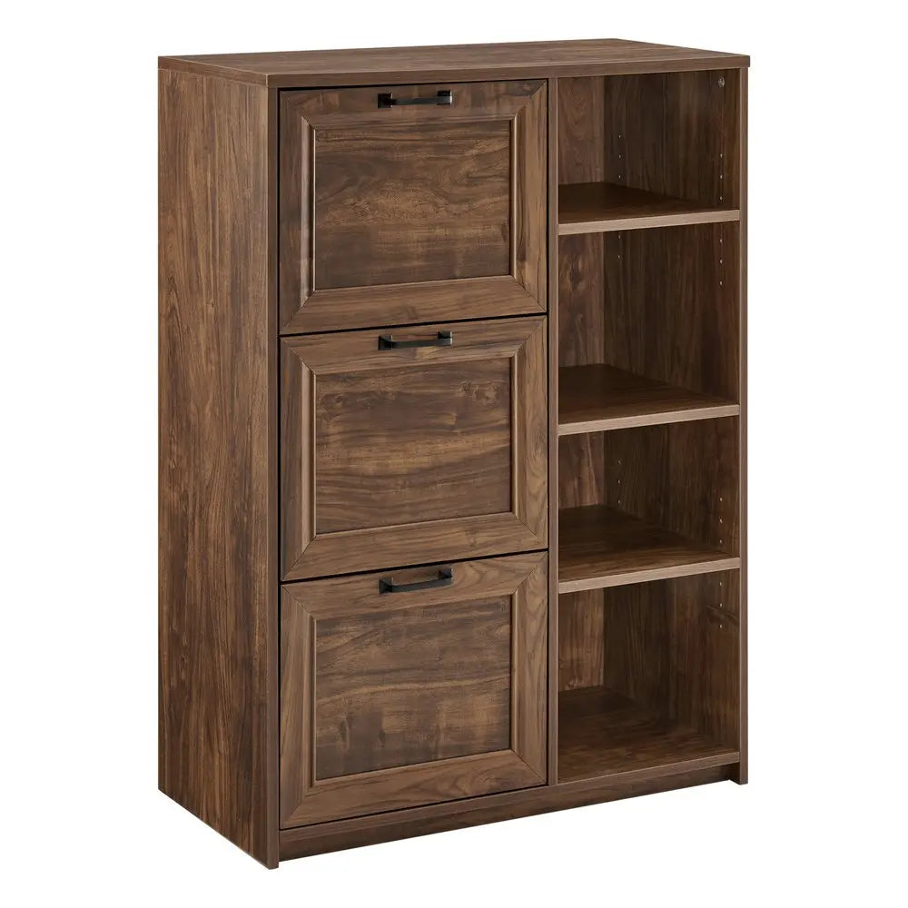 43" Walnut Distressed Wood Three Drawers Filing Cabinet HomeRoots