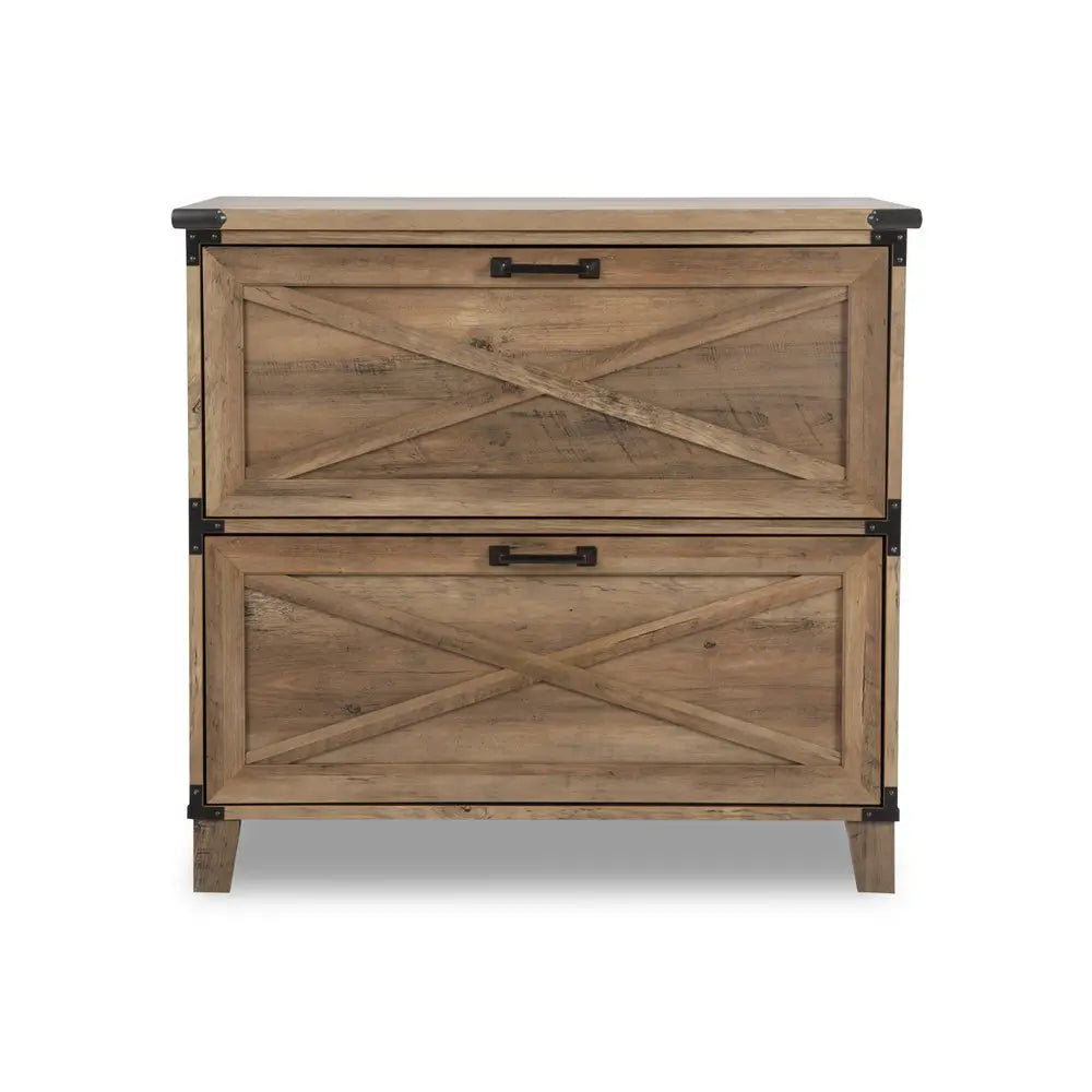 30" Oak Wood Two Drawers Filing Cabinet HomeRoots