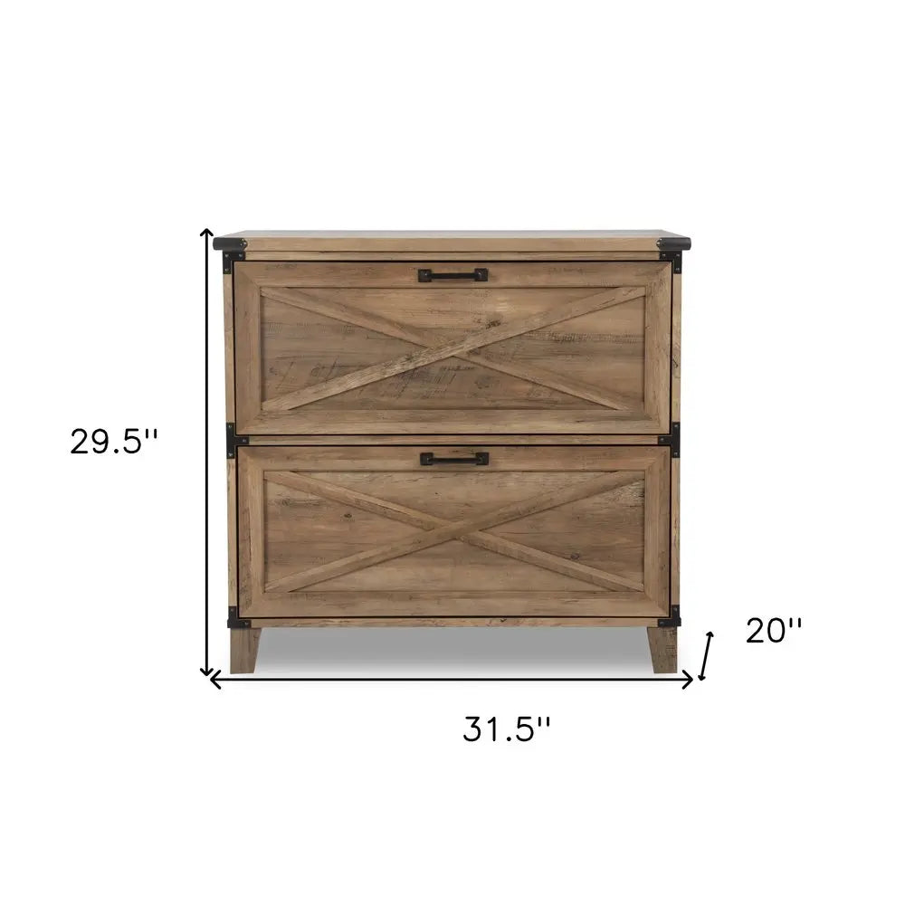 30" Oak Wood Two Drawers Filing Cabinet HomeRoots