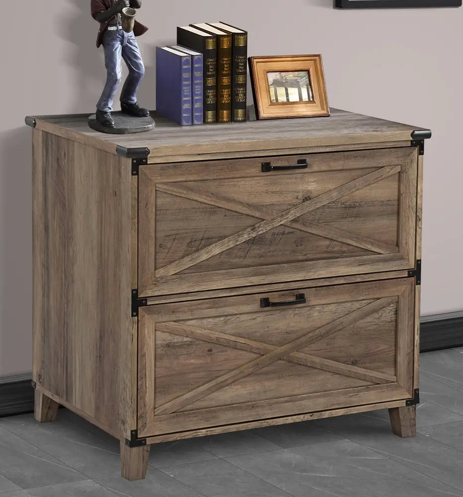 30" Oak Wood Two Drawers Filing Cabinet HomeRoots