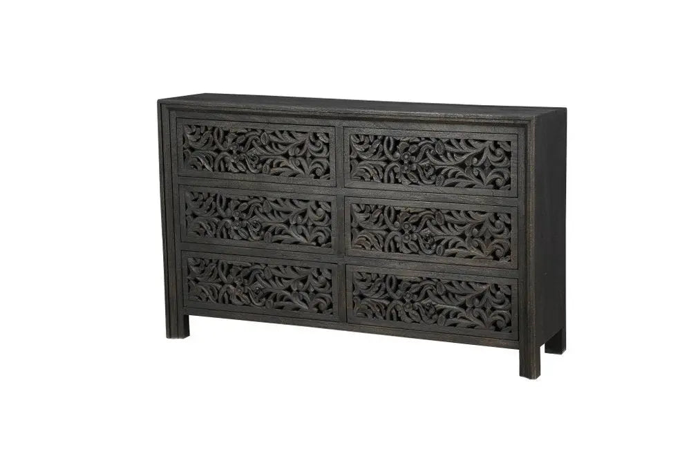 57" Black Solid Wood Six Drawer Dresser - NOBLE HOME INTERIORS