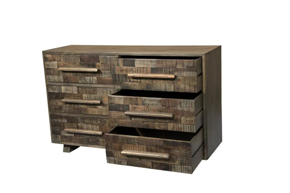 57" Brown Solid Wood Six Drawer Dresser - NOBLE HOME INTERIORS
