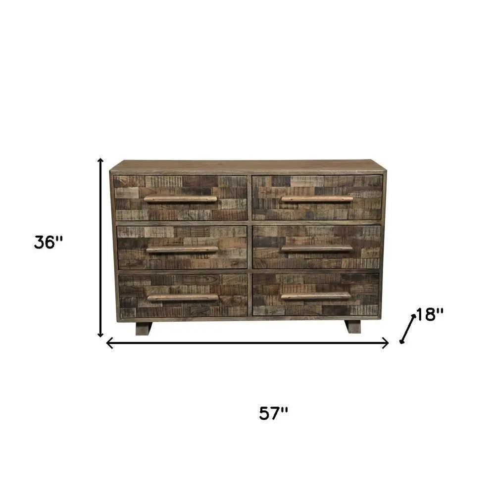 57" Brown Solid Wood Six Drawer Dresser - NOBLE HOME INTERIORS