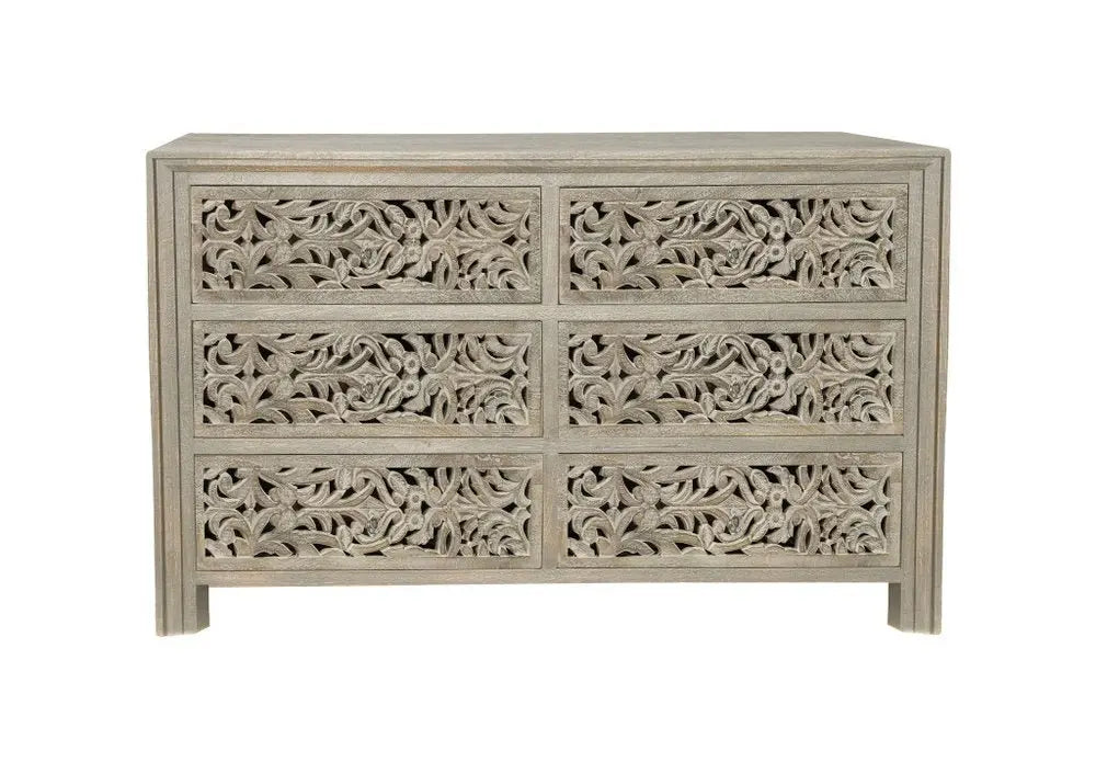 57" Gray Solid Wood Six Drawer Dresser - NOBLE HOME INTERIORS