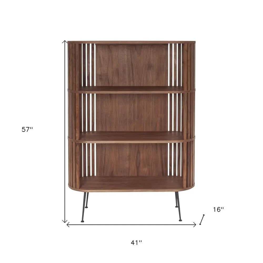 57" Natural and Brown Wood Three Tier Bookcase - NOBLE HOME INTERIORS