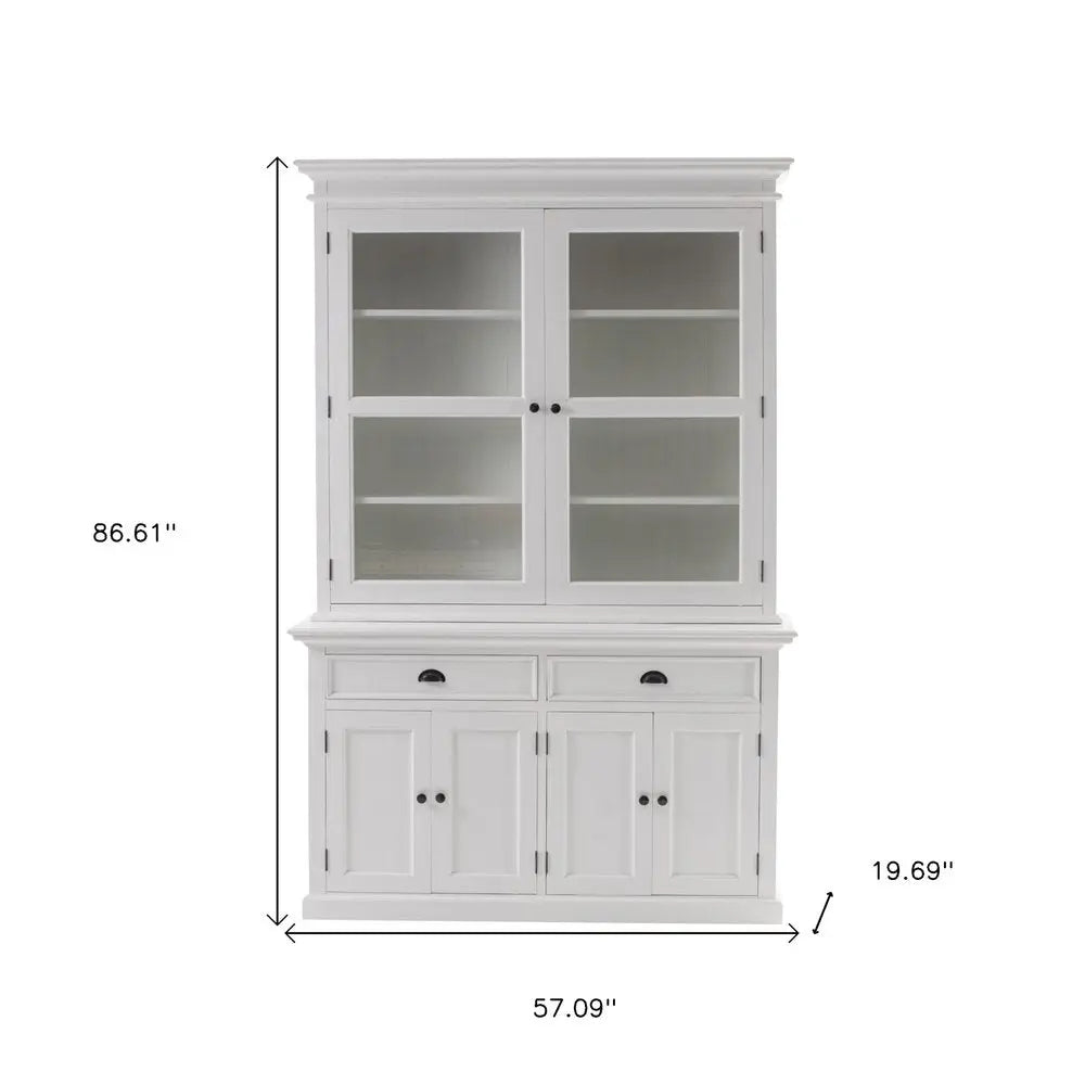 57" White Solid Wood Frame Dining Hutch With Twelve Shelves And Two Drawers - NOBLE HOME INTERIORS