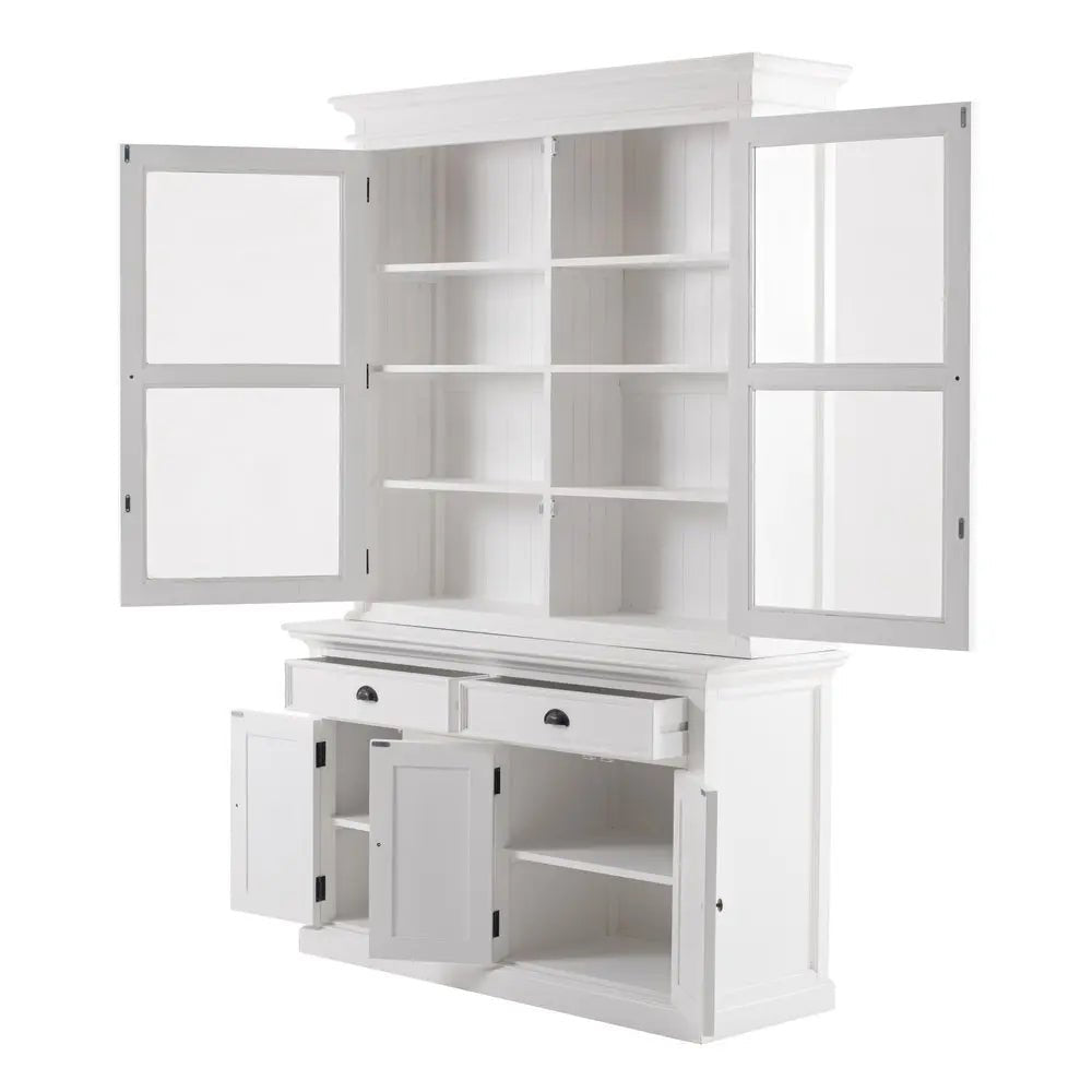 57" White Solid Wood Frame Dining Hutch With Twelve Shelves And Two Drawers - NOBLE HOME INTERIORS