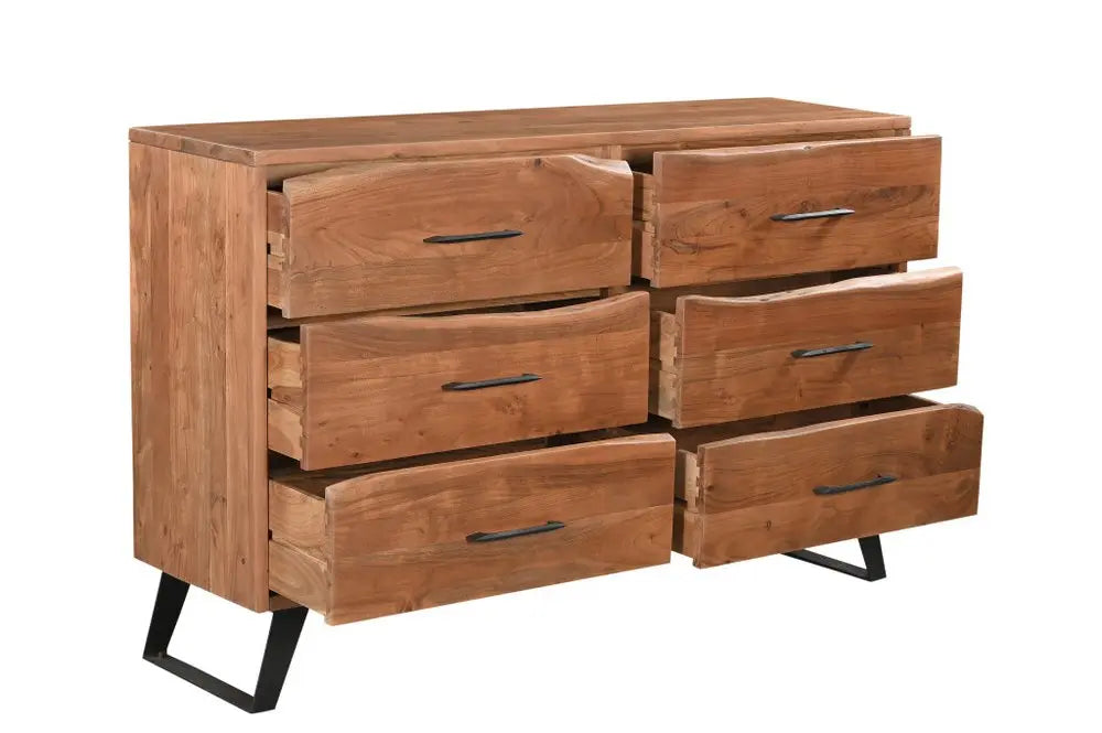 60" Natural Live Edge Solid Wood Six Drawer Double Dresser HomeRoots