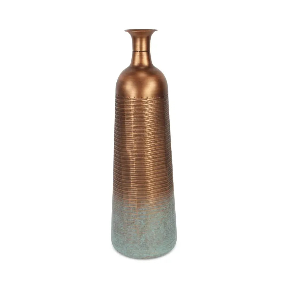 28" Copper And Teal Abstract Tapered Metal Floor Vase HomeRoots
