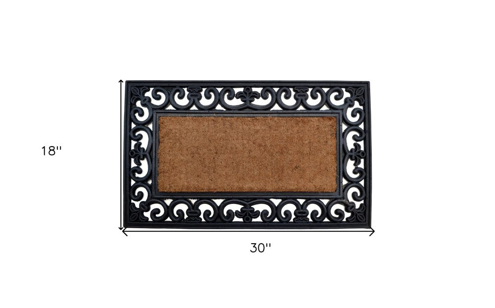 18" X 30" Beige and Black Rubber and Coir Outdoor Door Mat