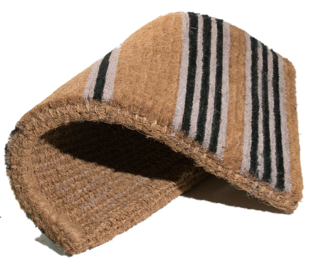 18" X 30" Brown and Black Coir Striped Outdoor Door Mat