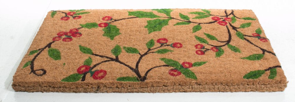 18" X 30" Brown and Green Coir Holiday Outdoor Christmas Door Mat