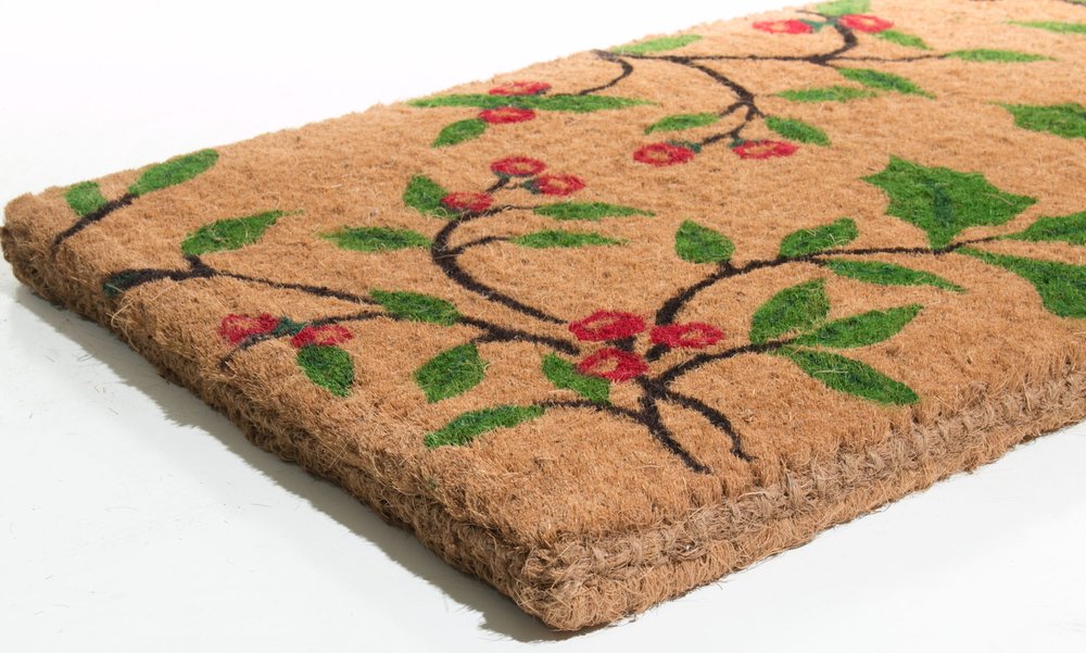 18" X 30" Brown and Green Coir Holiday Outdoor Christmas Door Mat
