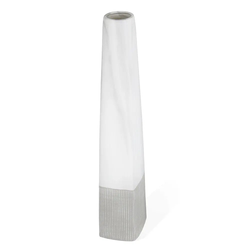 32" White Faceted Geometric Tapered Ceramic Floor Vase HomeRoots
