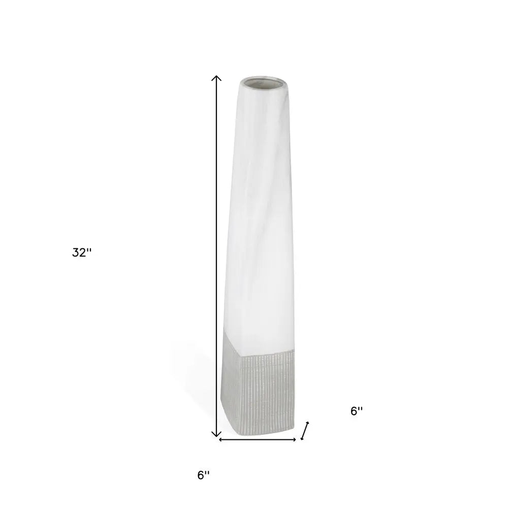 32" White Faceted Geometric Tapered Ceramic Floor Vase HomeRoots