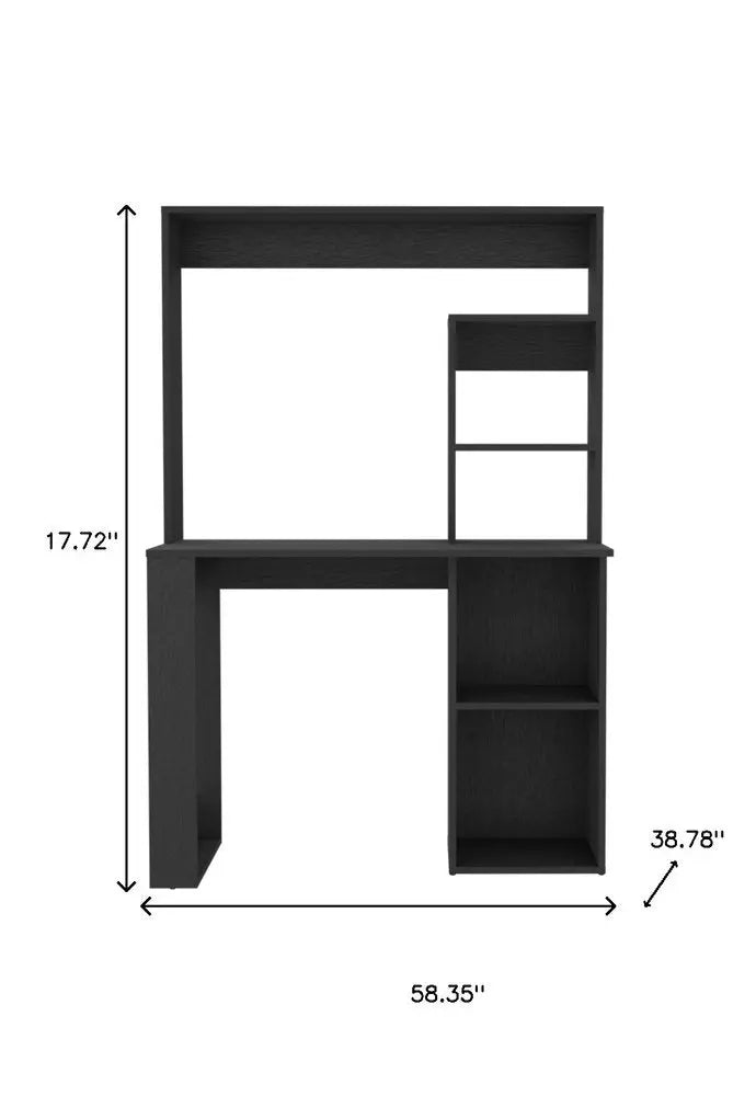 58" Black Wood Computer Desk With Hutch - NOBLE HOME INTERIORS