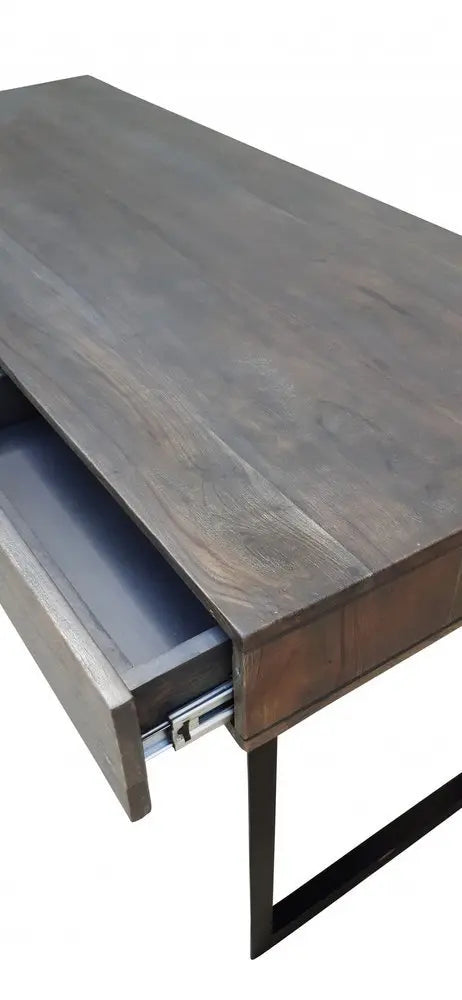 58" Gray And Black Mango Solid Wood Writing Desk With Three Drawers - NOBLE HOME INTERIORS
