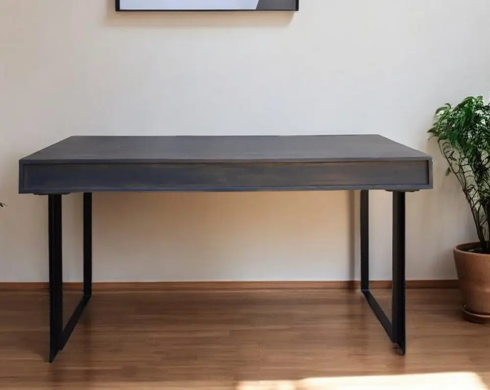 58" Gray And Black Mango Solid Wood Writing Desk With Three Drawers - NOBLE HOME INTERIORS